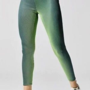ARBON38 Two Tone Green Ribbed Iridescent High Rise Leggings Large